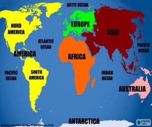 Puzzle Παγκόσμιος Χάρτης με τις ηπείρους και τους ωκεανούς